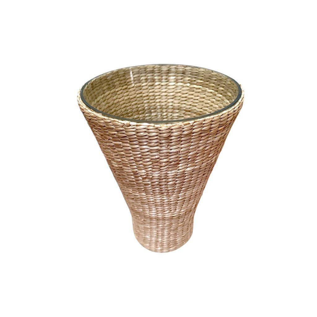 Vintage Rattan-Wrapped Blown Glass Cone Vase
