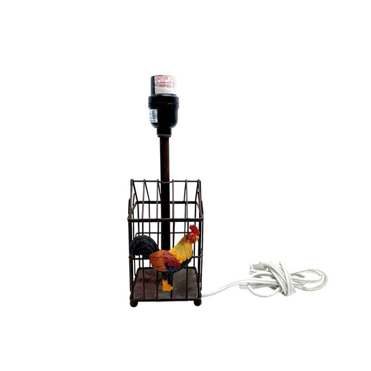 Rustic Rooster Cage Table Lamp Base With Metal Wire Design & Vibrant Farmhouse Charm