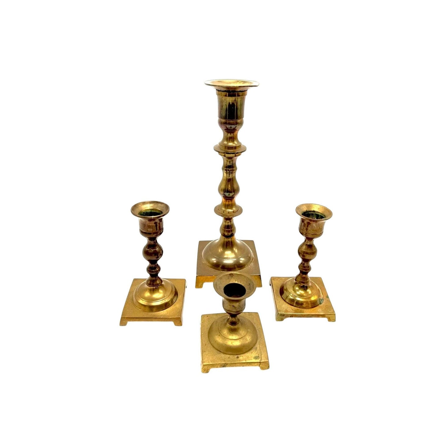 Vintage Brass Candle Holders Set Of 4 With Square Base