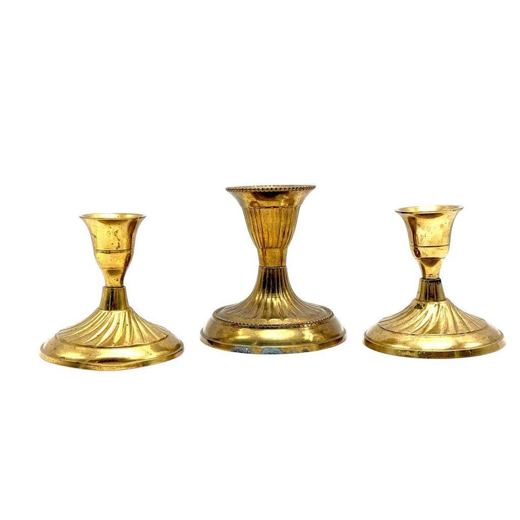 Set Of 3 Vintage Brass Candlestick Holders With Fluted Design