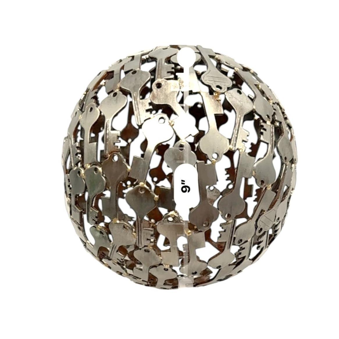 Handcrafted Metal Key Sphere Decorative Art Piece 9" Diameter
