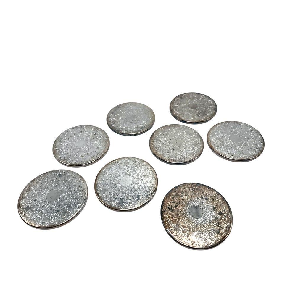 Embossed Silverplated Coasters: Cavalier England, Green Felt Back (Set of 8)