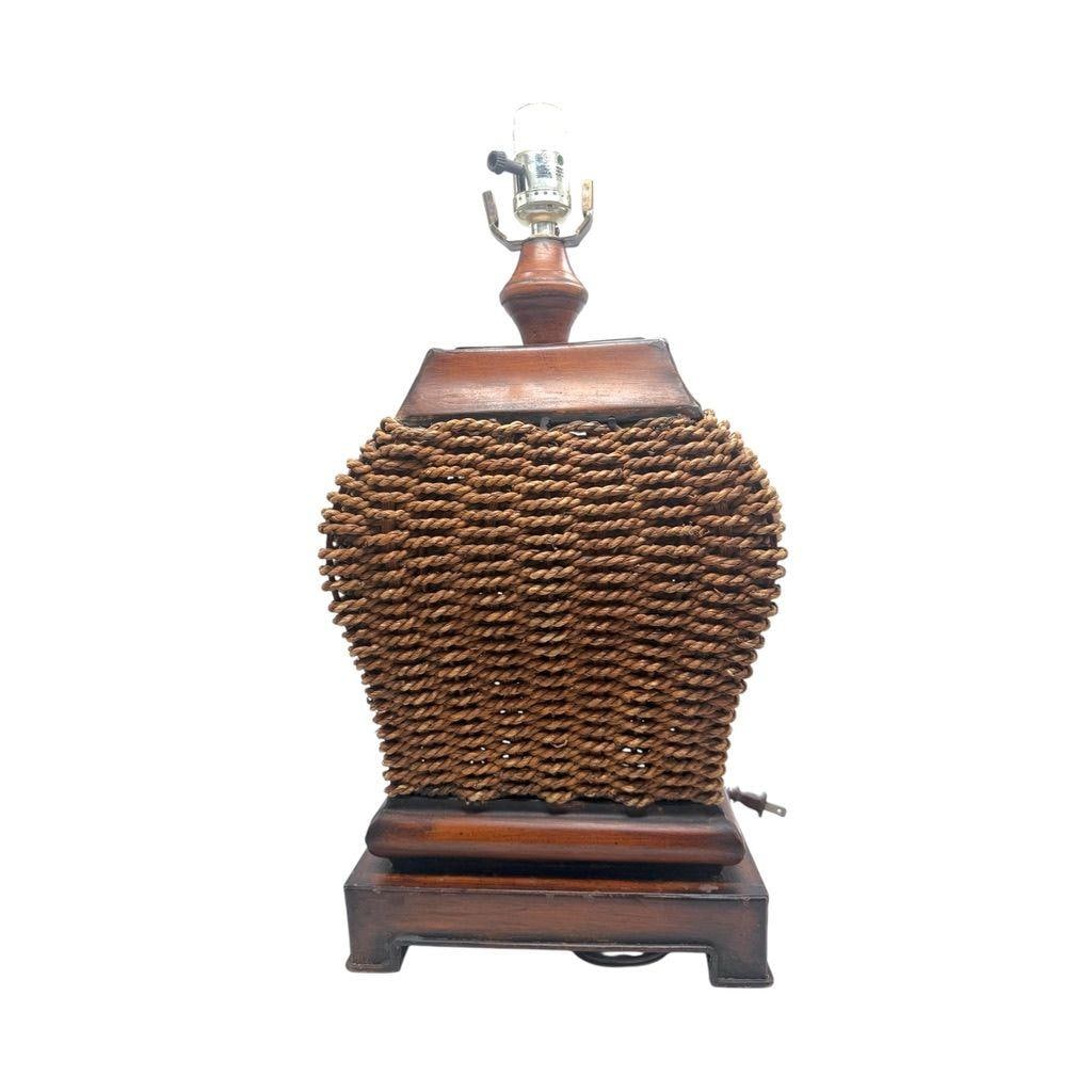 Vintage Brown Woven Rattan Rope Metal Table Lamp