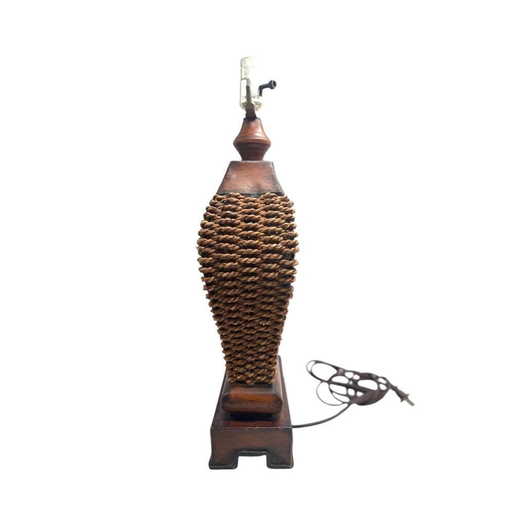 Vintage Brown Woven Rattan Rope Metal Table Lamp