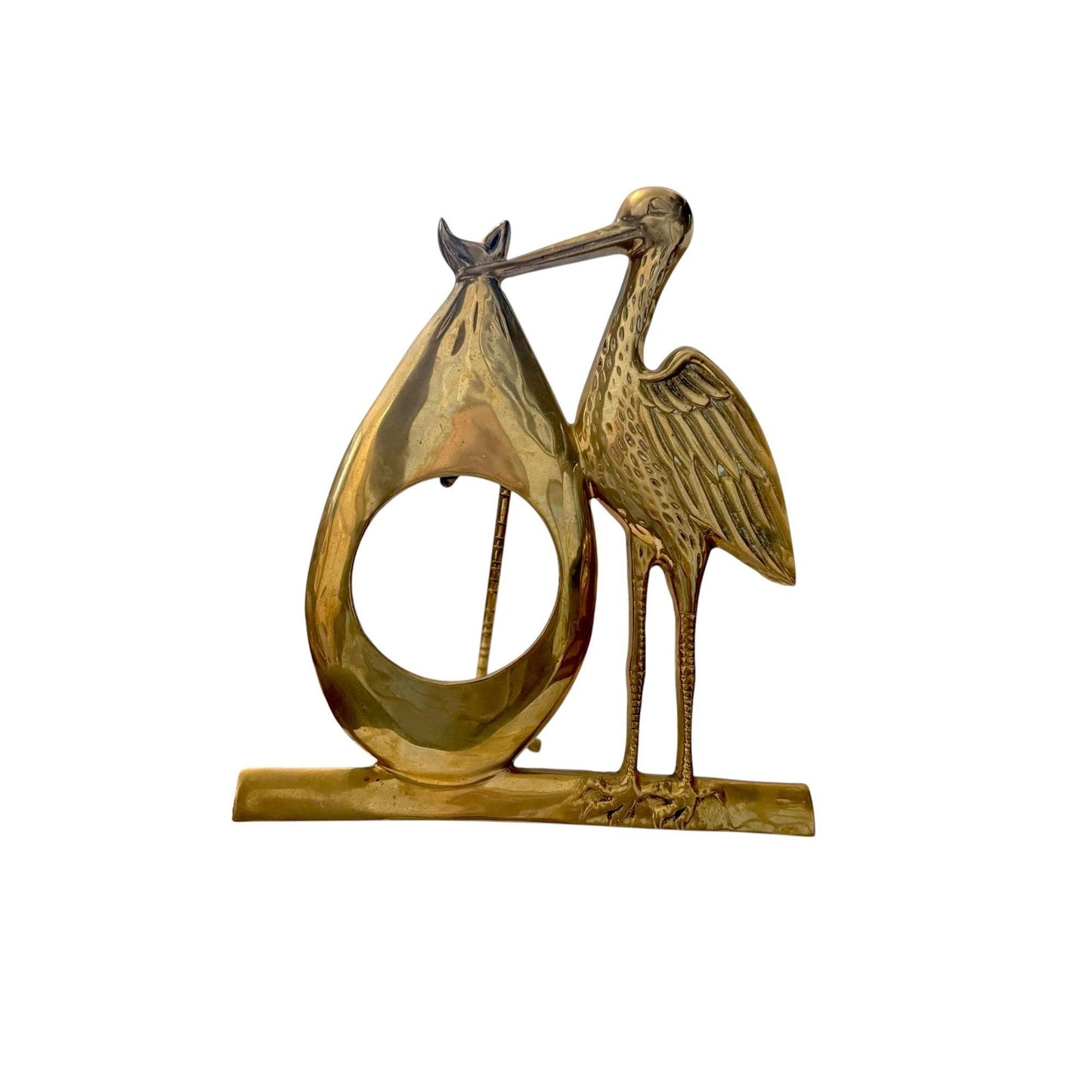 Vintage Solid Brass Stork Baby Picture Frame