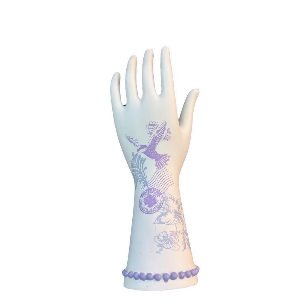 Ceramic Hand With Purple Floral & Bird Design