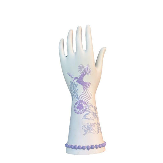 Ceramic Hand With Purple Floral & Bird Design