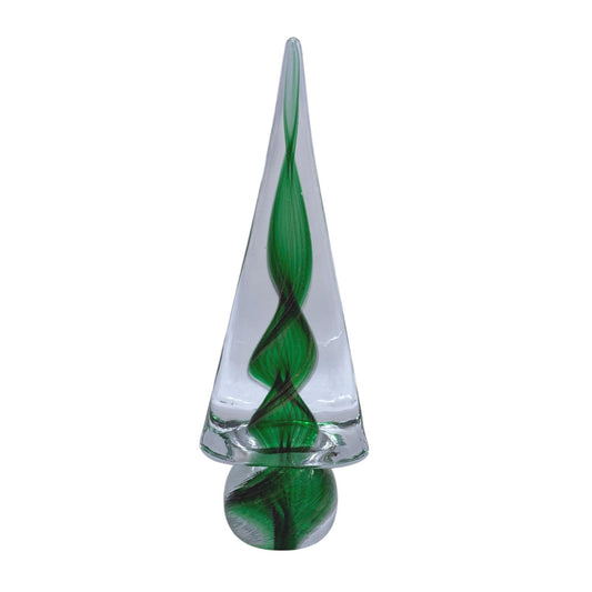 Murano Handcrafted Clear/Green/Gold Glass Christmas Tree Art Glass Sculpture