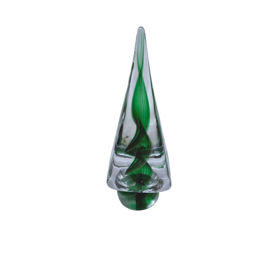 Murano Handcrafted Clear/Green/Gold Glass Christmas Tree Art Glass Sculpture