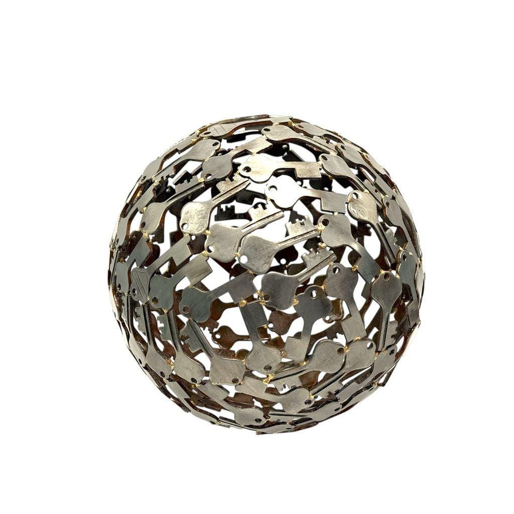 Handcrafted Metal Key Sphere Decorative Art Piece 9" Diameter
