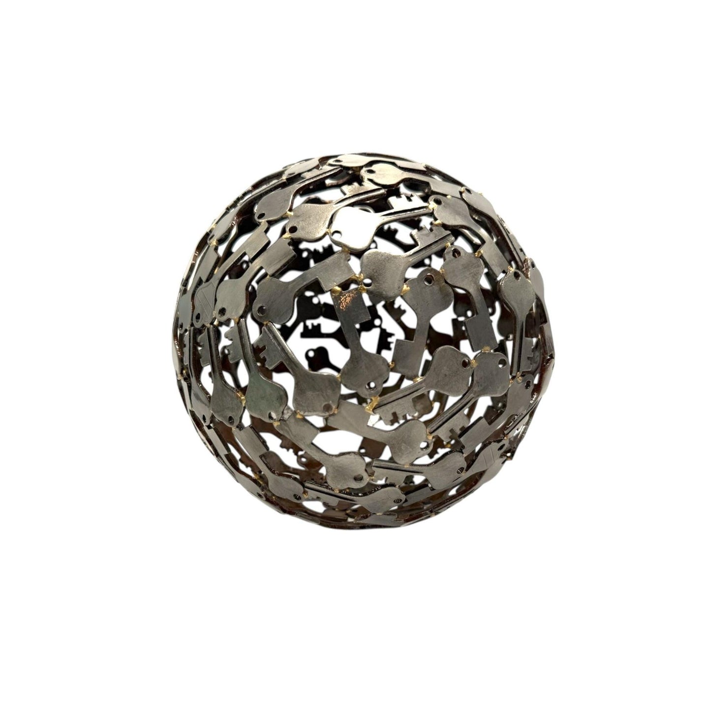 Handcrafted Metal Key Sphere Decorative Art Piece 9" Diameter