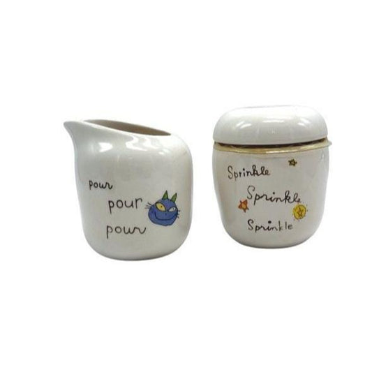 Hallmark Ceramic Creamer & Sugar Set With Lid Hand-Drawn Animal Illustrations
