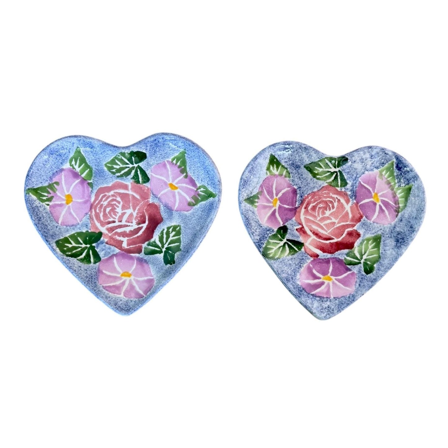 Ancora Italian Hand-Painted Heart-Shaped Ceramic Floral Plates - Set of 2