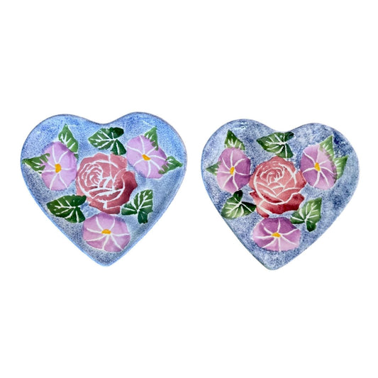 Ancora Italian Hand-Painted Heart-Shaped Ceramic Floral Plates - Set of 2