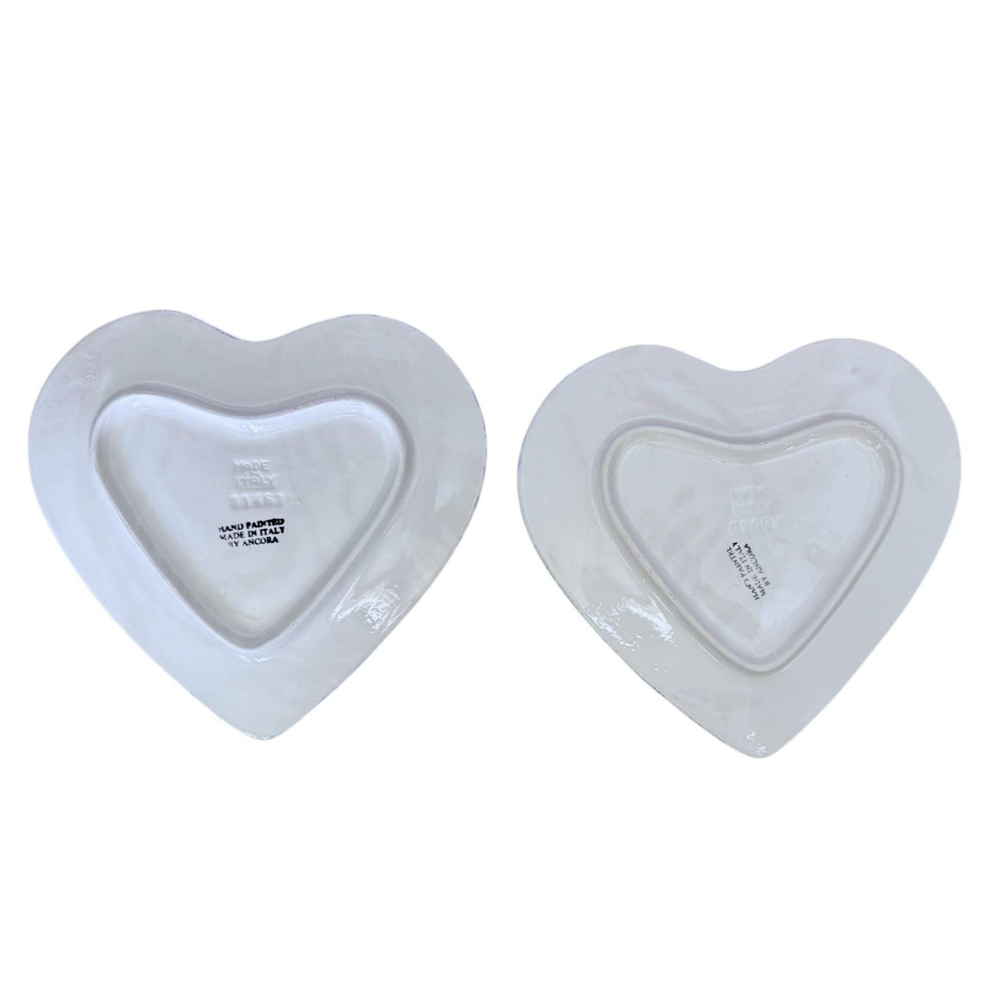 Ancora Italian Hand-Painted Heart-Shaped Ceramic Floral Plates - Set of 2