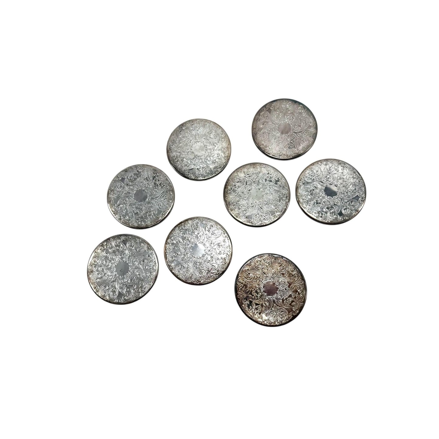 Embossed Silverplated Coasters: Cavalier England, Green Felt Back (Set of 8)