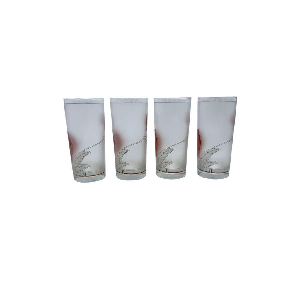Noritake Vintage Frosted Glass Tumblers With Pink/Mauve Calla Lily Design - 4