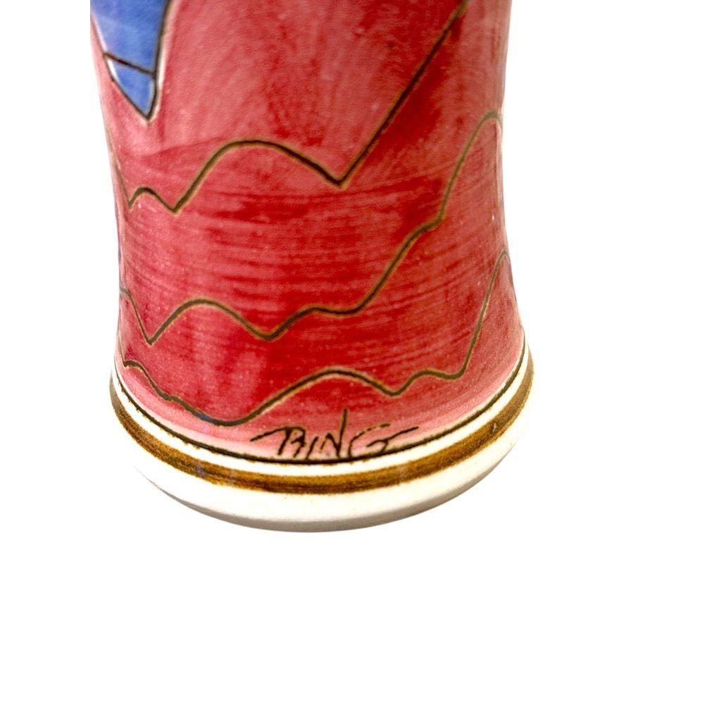 1980s Hand-Painted Bing Gleitsman Ceramic Vase With Mountain Landscape Design