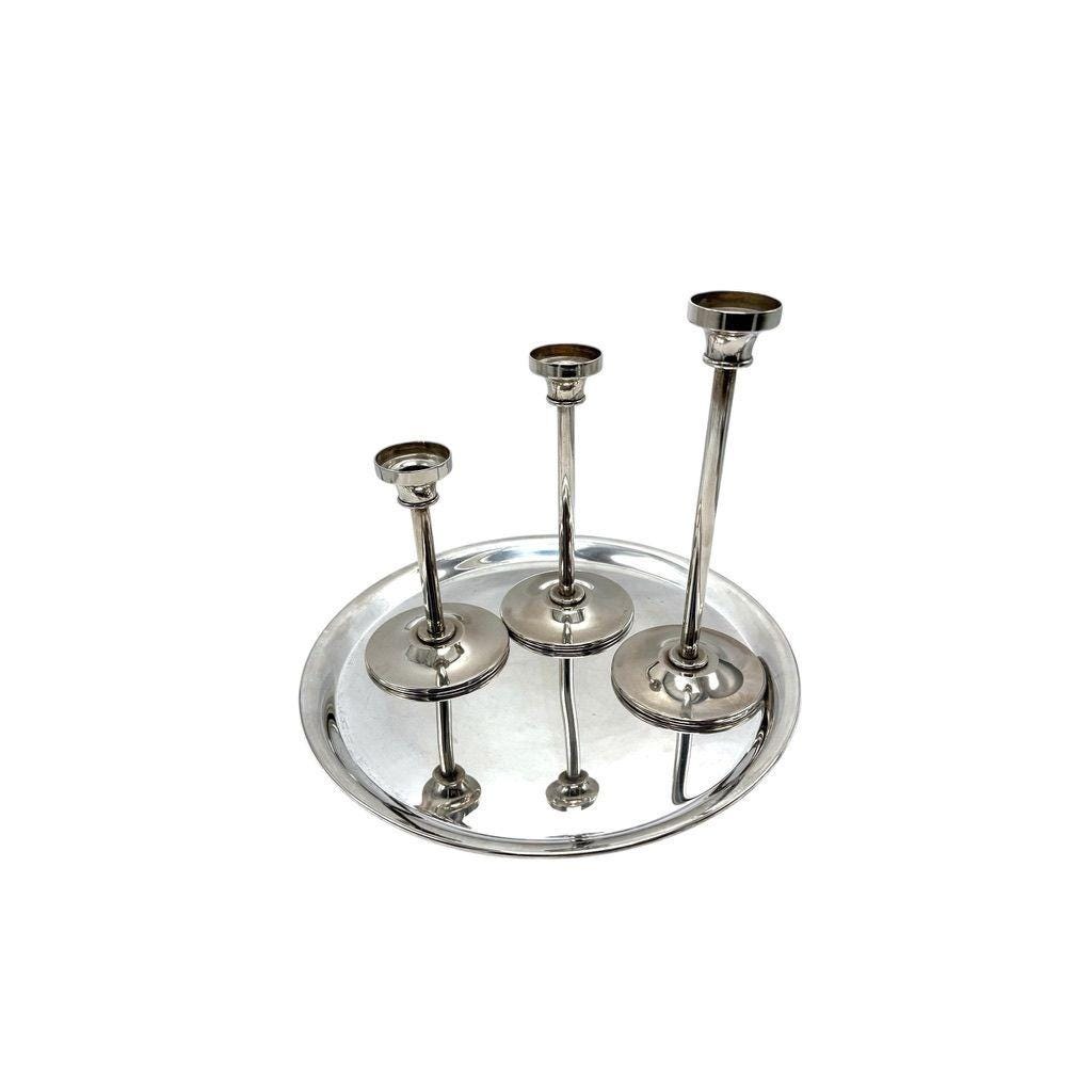 Godinger Silver Plate Candle Holder Set With Tray