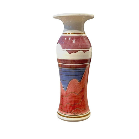1980s Hand-Painted Bing Gleitsman Ceramic Vase With Mountain Landscape Design