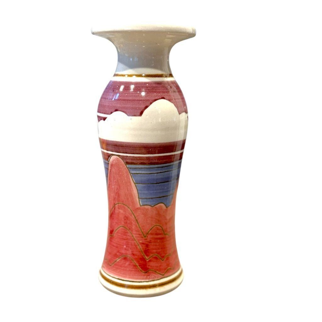 1980s Hand-Painted Bing Gleitsman Ceramic Vase With Mountain Landscape Design