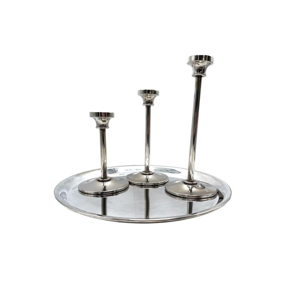 Godinger Silver Plate Candle Holder Set With Tray