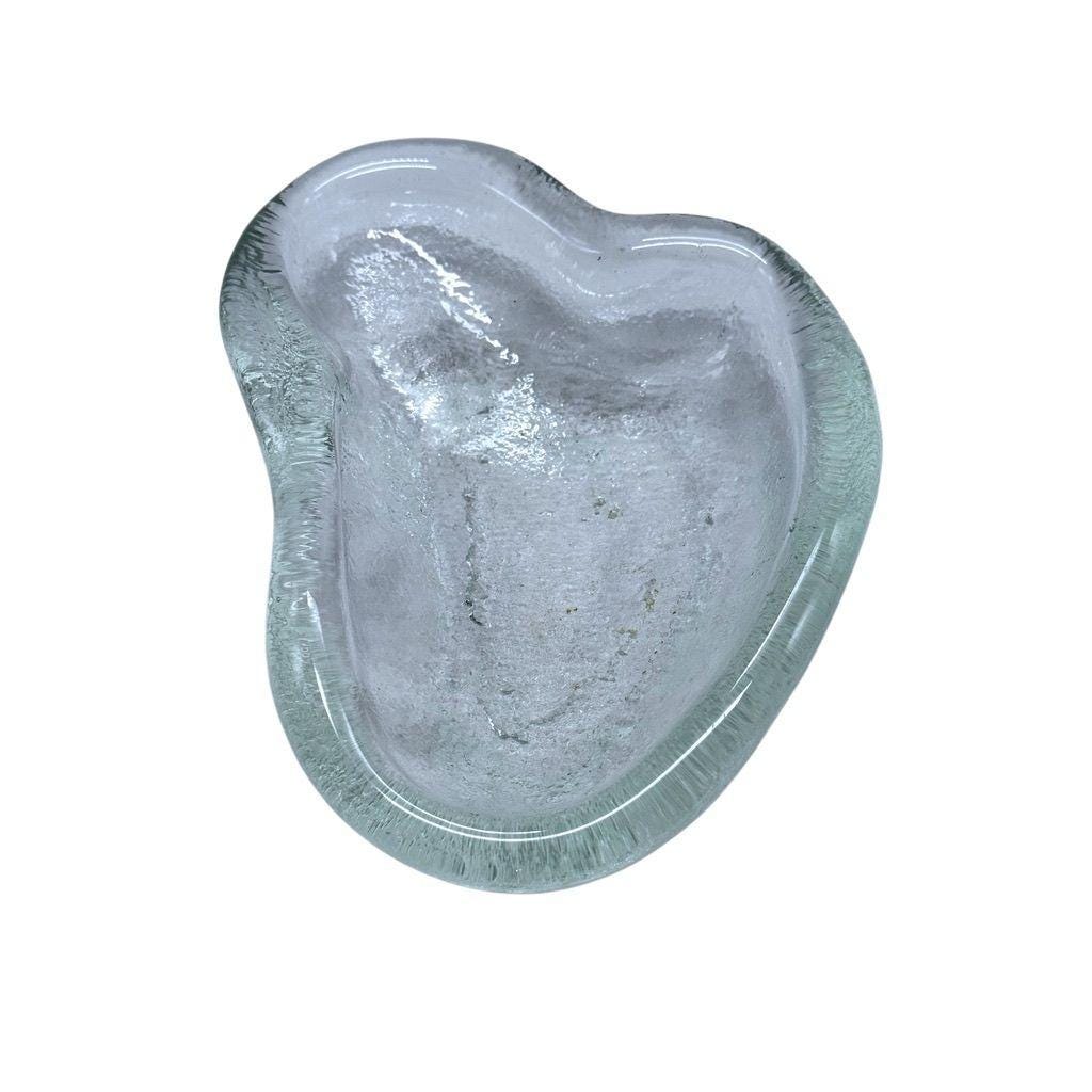 Vintage Blenko Hand Blown Clear Textured Free Form Organic Shaped Glass Dish