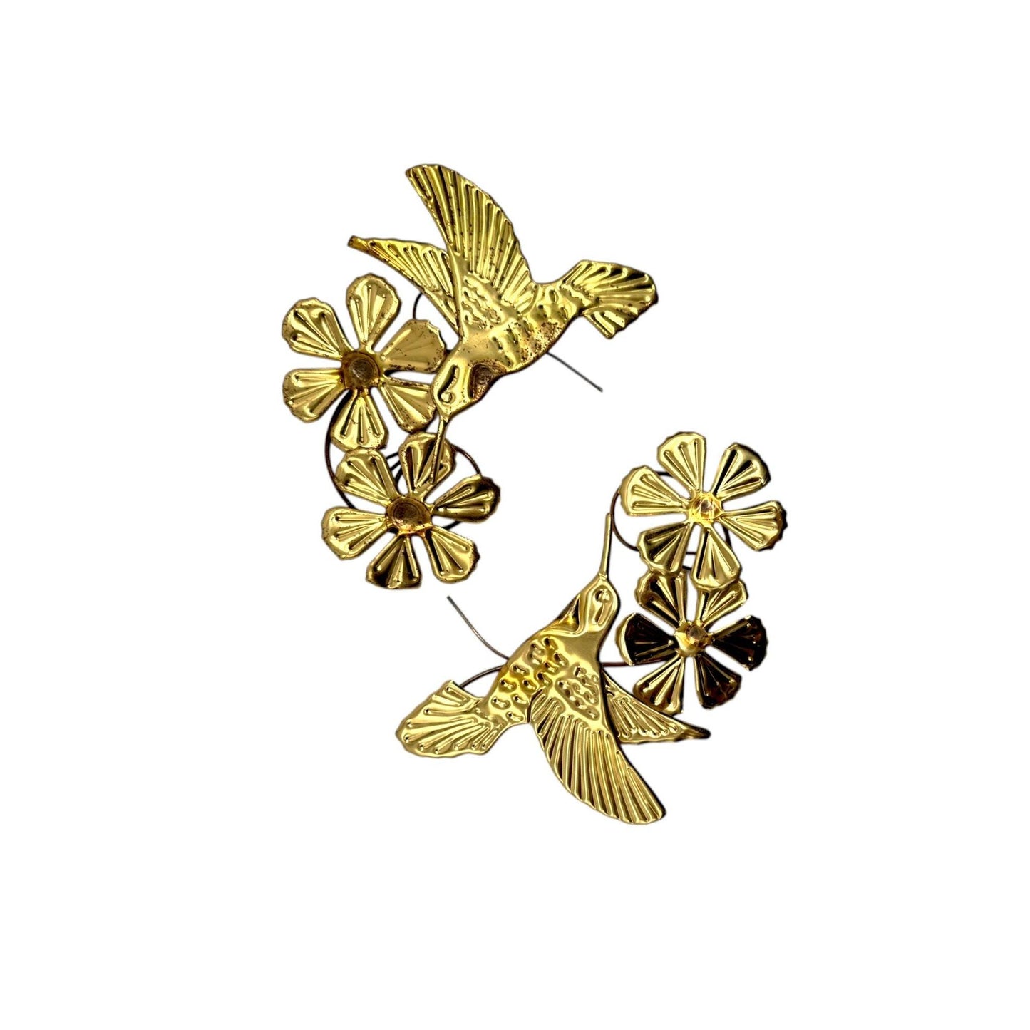 HOMECO Brass Gold Hummingbird & Floral Wall Decor Set Of 2
