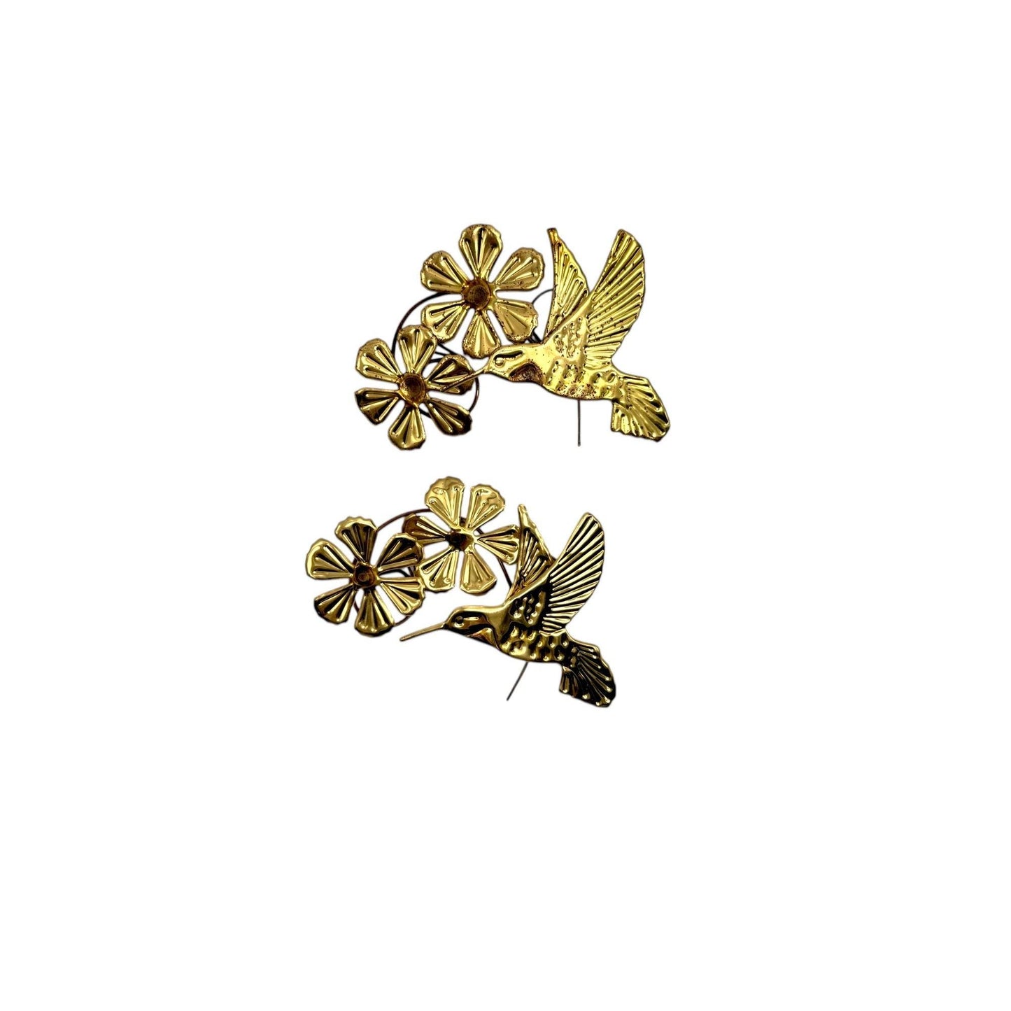 HOMECO Brass Gold Hummingbird & Floral Wall Decor Set Of 2