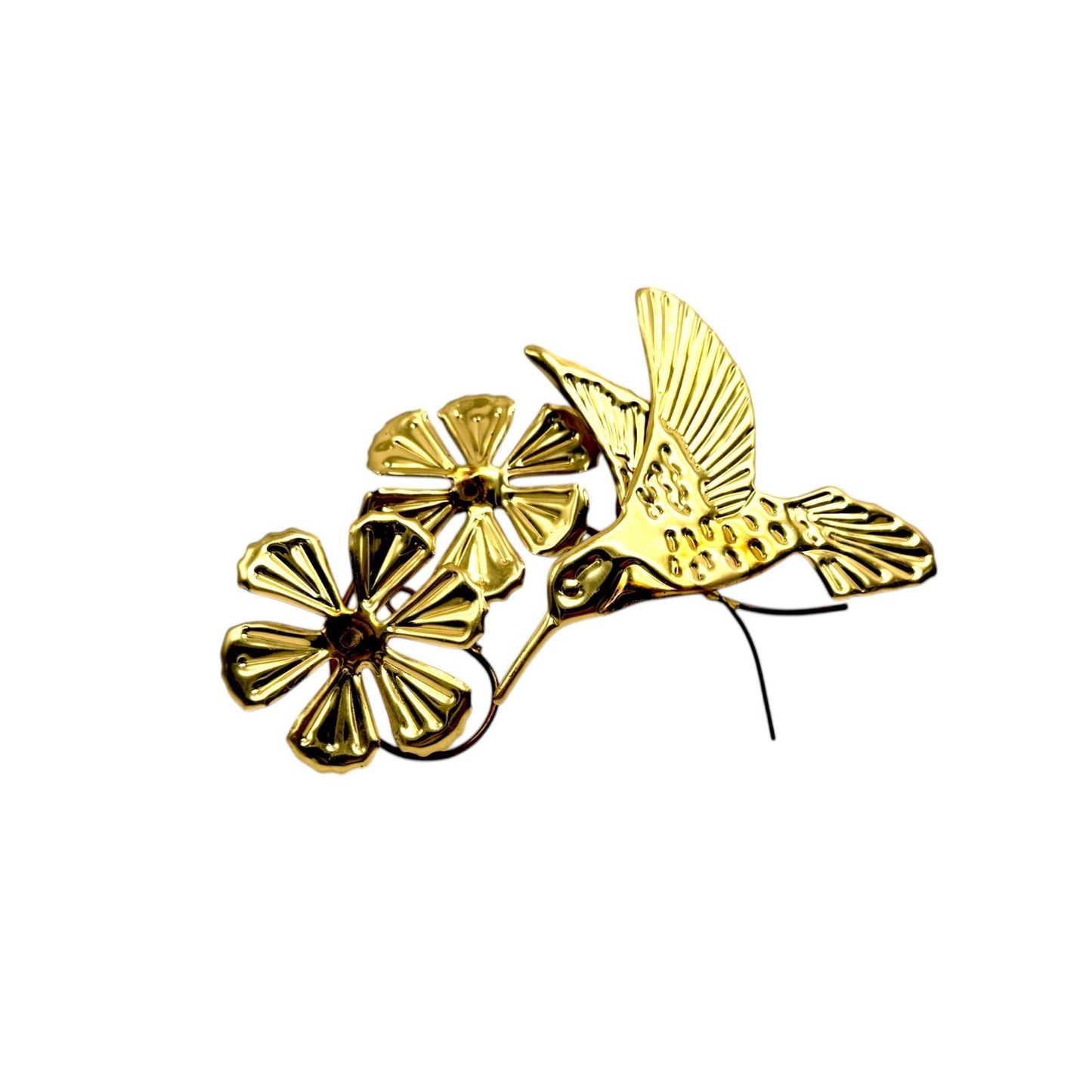 HOMECO Brass Gold Hummingbird & Floral Wall Decor Set Of 2