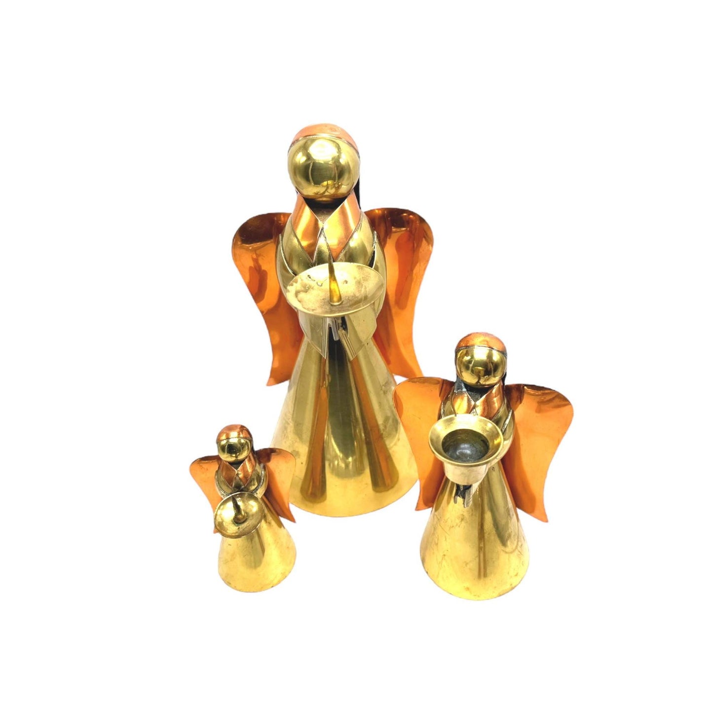 Vintage Handcrafted Brass & Copper Angel Candle Holders Set Of 3