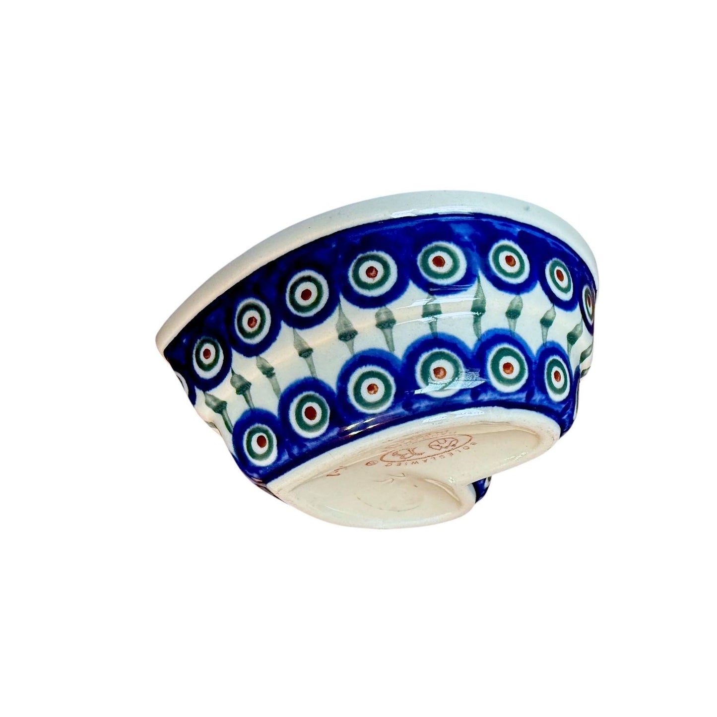 Boleslawiec Polish Pottery Handcrafted Heart Shaped Bowl Blue Peacock Eye