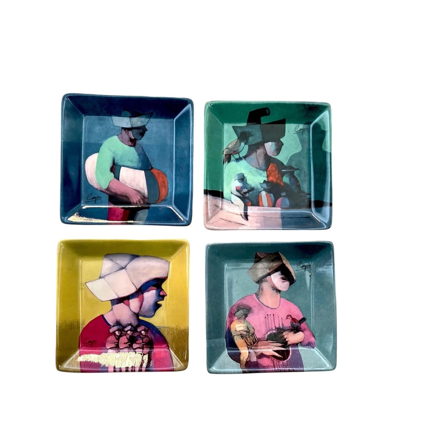 Jorge Crespo Migrantes Themed Ceramic Plates Set Of 4 4"x4" Art Decor