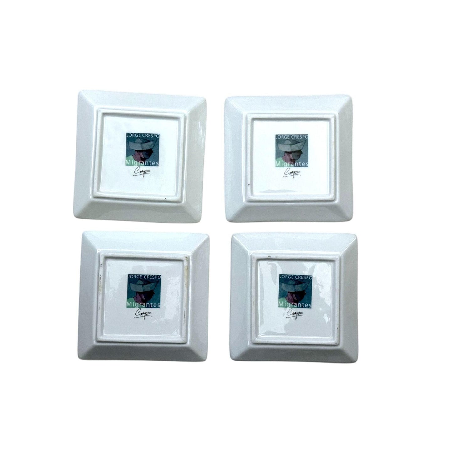 Jorge Crespo Migrantes Themed Ceramic Plates Set Of 4 4"x4" Art Decor