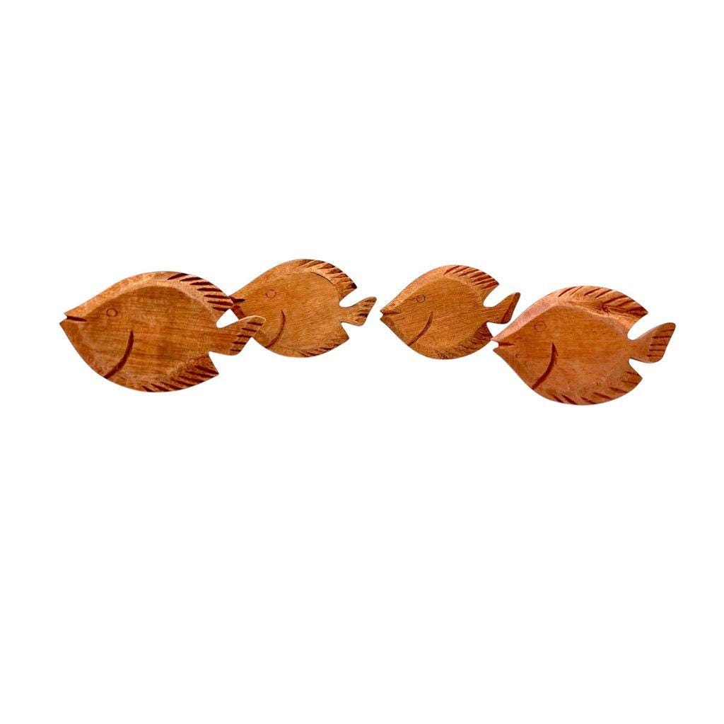 Pier 1 Hand-Carved Wood Fish Napkin Rings Unique Coastal Decor Set Of 4
