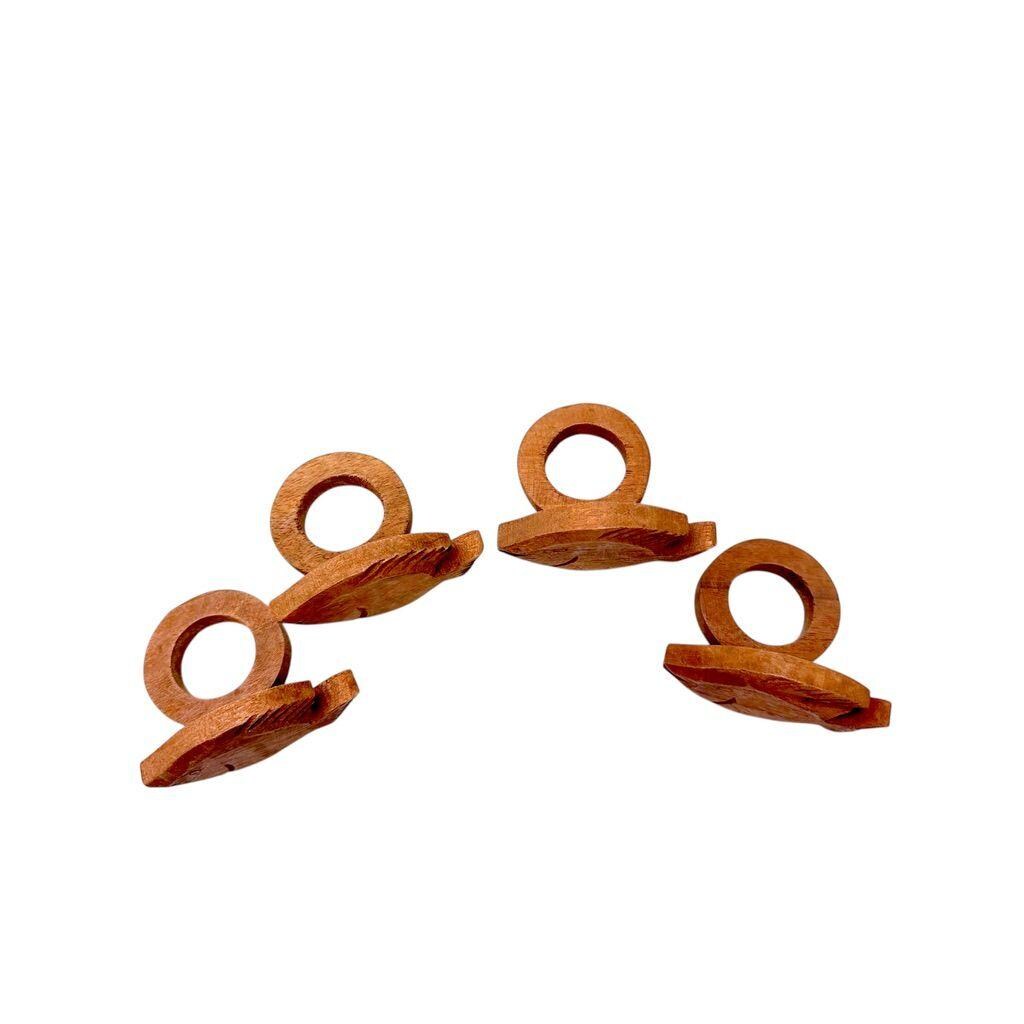 Pier 1 Hand-Carved Wood Fish Napkin Rings Unique Coastal Decor Set Of 4