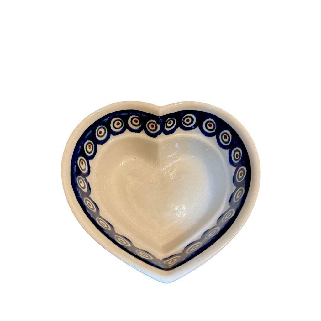 Boleslawiec Polish Pottery Handcrafted Heart Shaped Bowl Blue Peacock Eye