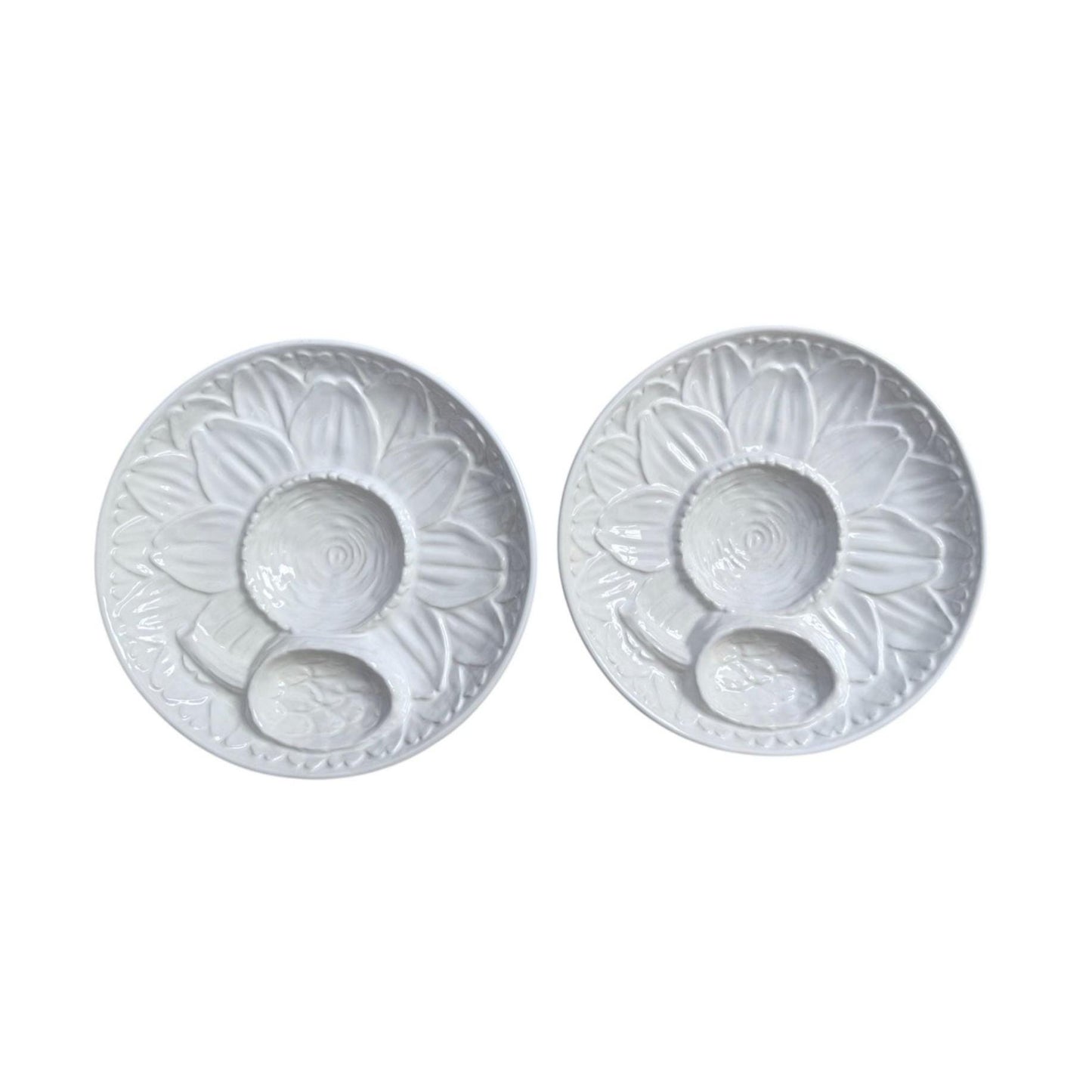 Neuwirth Majolica Footed Plates With Sunflower Artichoke Portugal Set Of 2