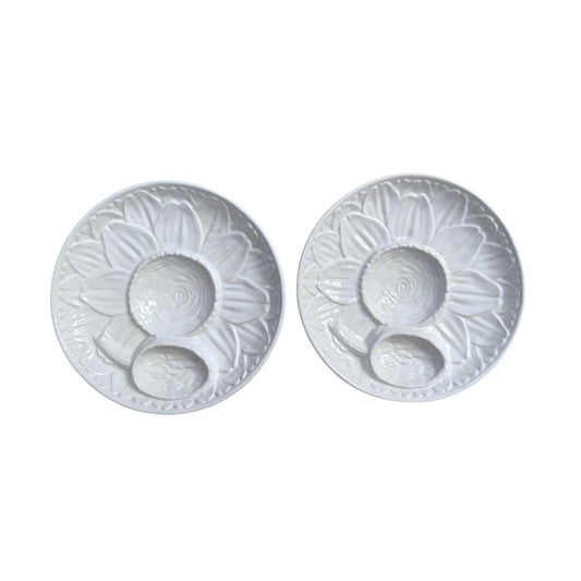 Neuwirth Majolica Footed Plates With Sunflower Artichoke Portugal Set Of 2