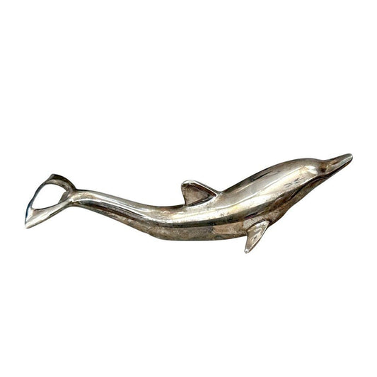 Vintage Silver Plated Dolphin Bottle Opener 6.5" Long Nautical Theme Decorative Barware