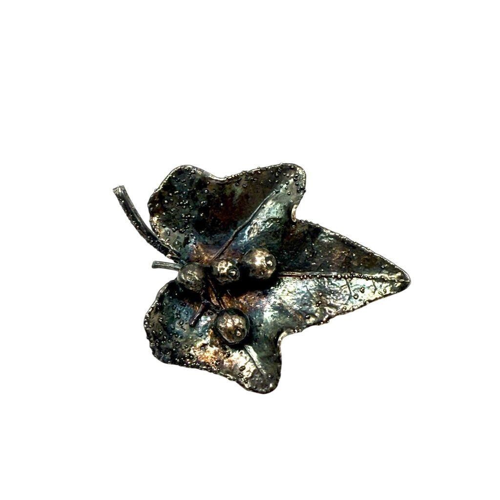 Sterling 925 Flora Danica Eggert Denmark Leaf Brooch Vintage Botanical Jewelry