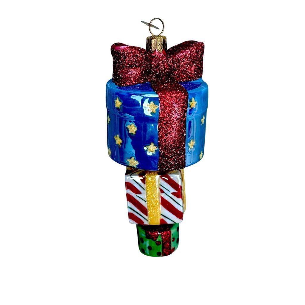 Christopher Radko Stacked Presents Ceramic Ornament Red/Blue/Green