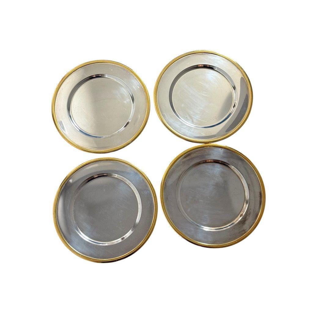 Royal Silver Silver-Plated Chargers Gold-Plated Border Dining Decor Set Of 4