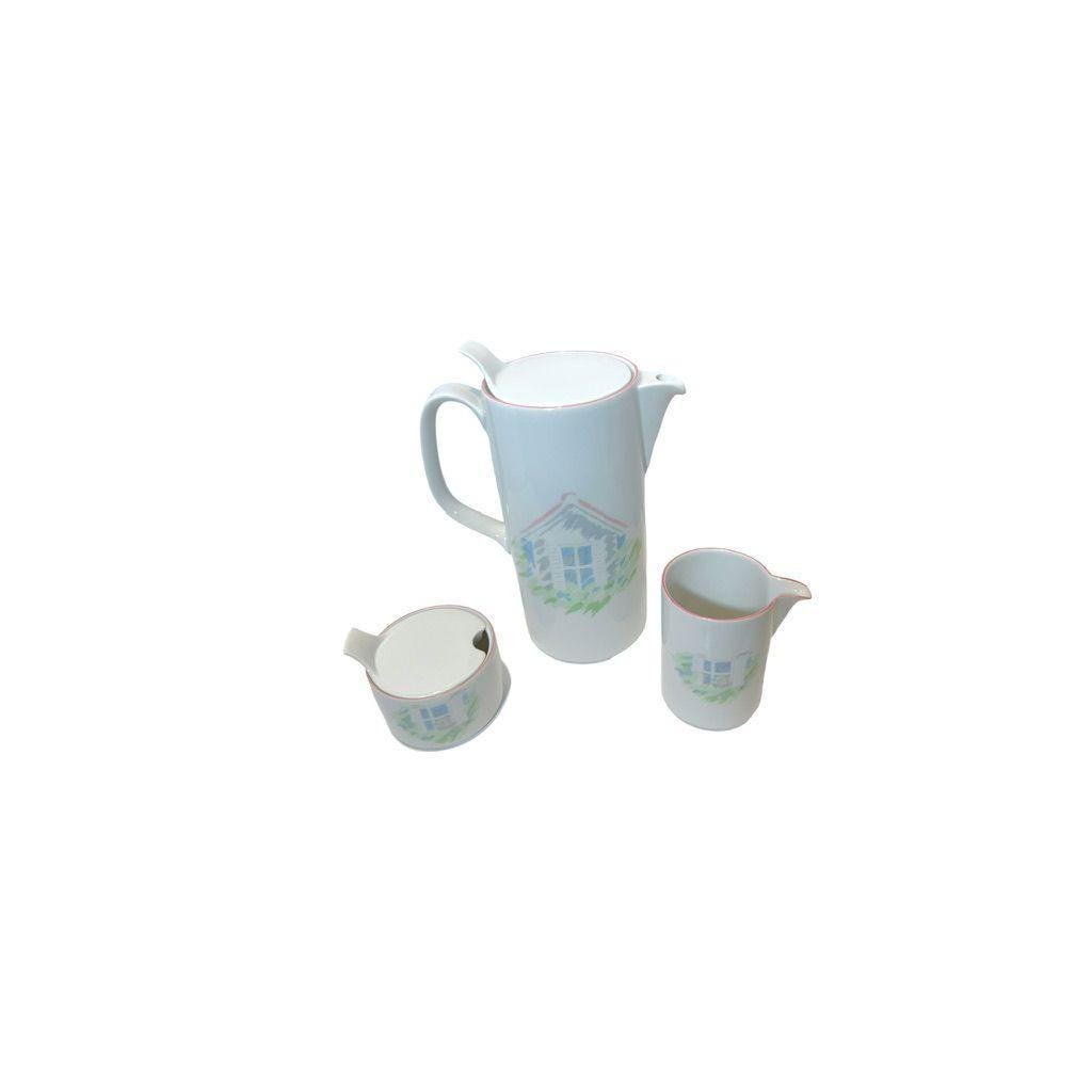 Creation Alpac French Porcelain Pitcher, Creamer & Sugar Cottage Pink and Green