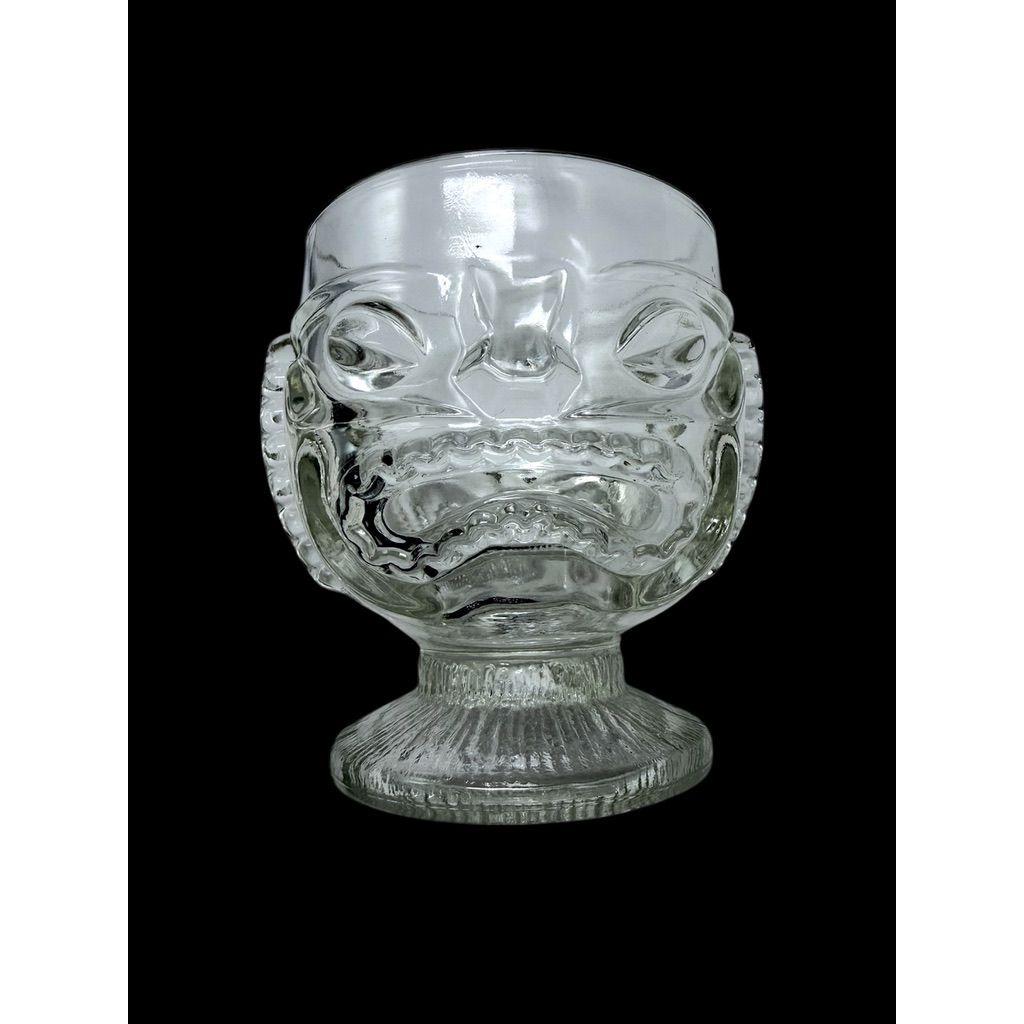 Set Of 3 Vintage Clear Glass 2 Face Tiki Mug Goblets