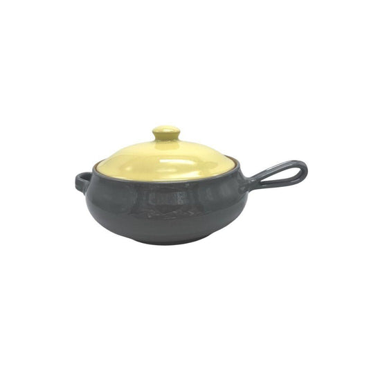 1955 Denby Dovedale Stoneware Lidded Pot With Dual Handles Yellow/Grey