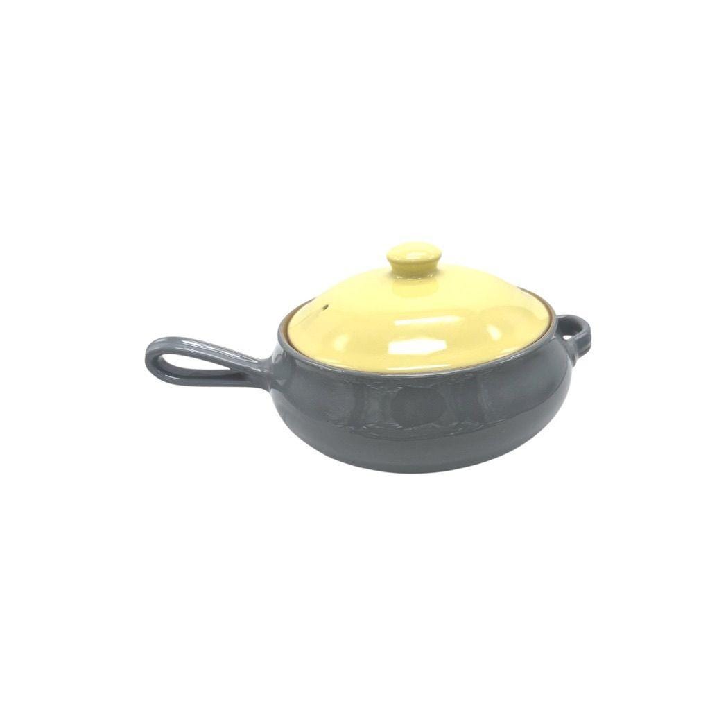1955 Denby Dovedale Stoneware Lidded Pot With Dual Handles Yellow/Grey