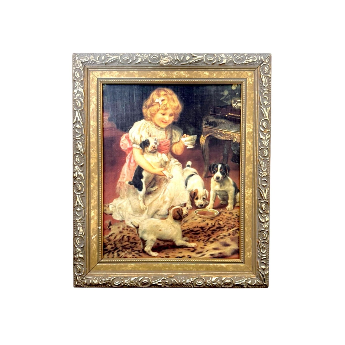 Vintage Giclee Print"Tea-Time" By Arthur John Elsley In Ornate Gold Frame