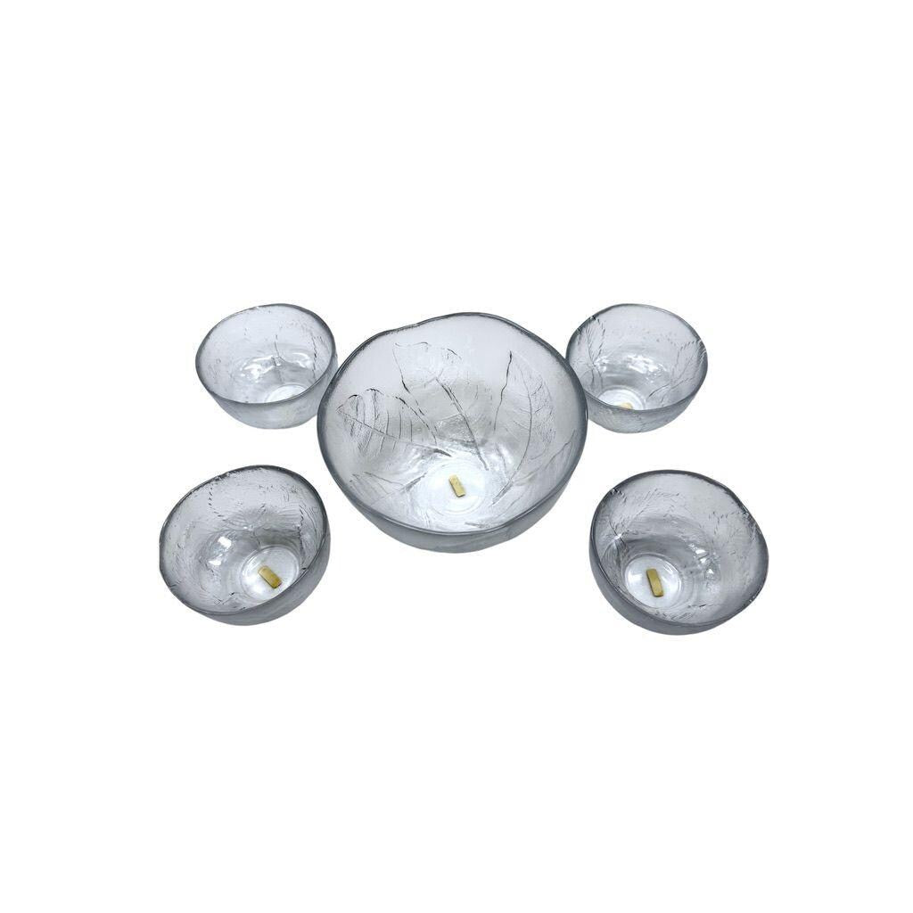 Kosta Boda "Party" Organic Leaf Textured Glass Serving Bowl Set