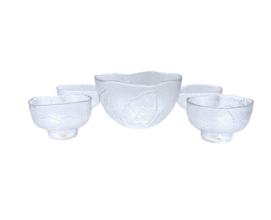 Kosta Boda "Party" Organic Leaf Textured Glass Serving Bowl Set
